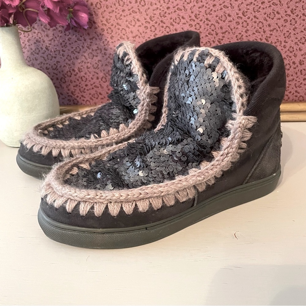 MOU WOMAN ANKLE SEQUIN BOOTS BOOTIES WINTER Size 6-7 - Picture 3 of 15